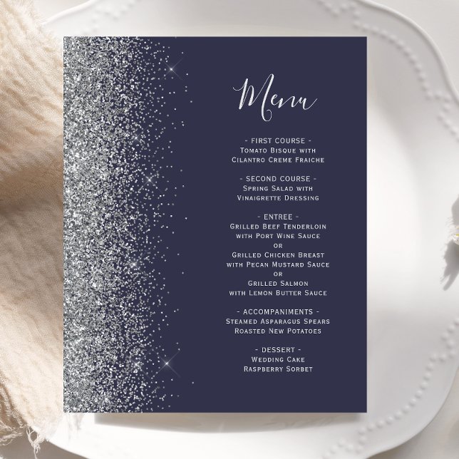 Cardápio de Casamento com Borda de Brilho Prata Az (Criador carregado)