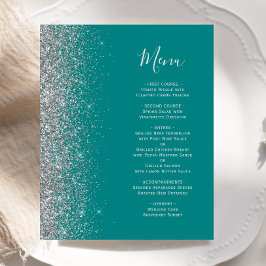 Cardápio de Casamento com Borda de Brilho Prata Az