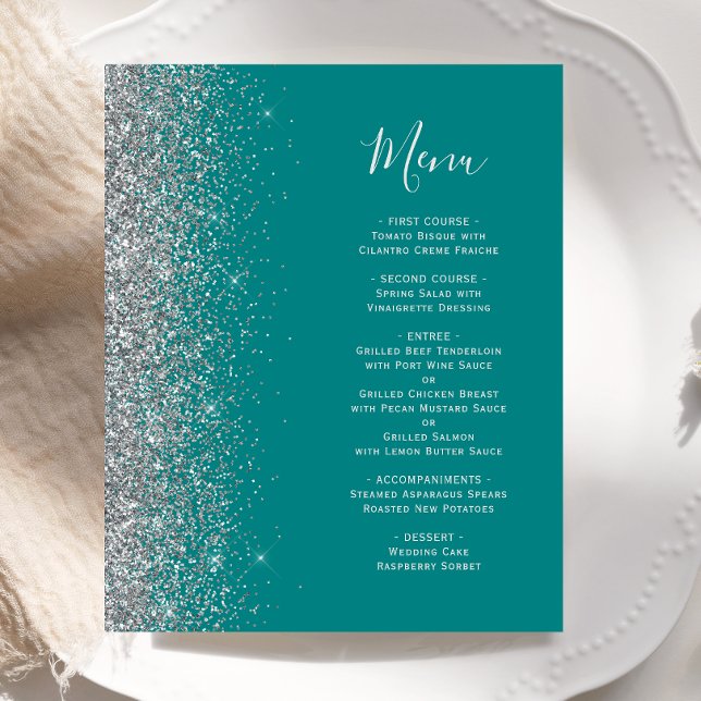 Cardápio de Casamento com Borda de Brilho Prata Az (Criador carregado)