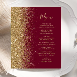 Cardápio de Casamento com Brilho Dourado e Vermelh