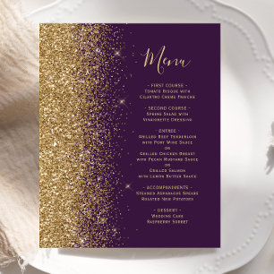 Cardápio de Casamento com Brilho Dourado Roxo Orça