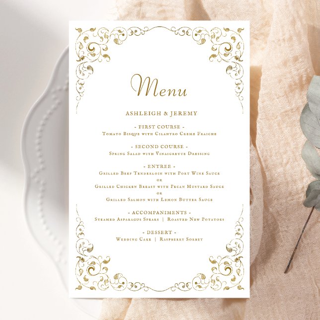 Cardápio de Casamento com Folhagem em Script Gold  (Criador carregado)