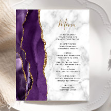 Cardápio de Casamento com Mármore Ágata Roxo Doura