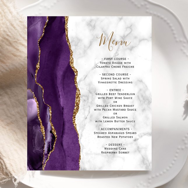 Cardápio de Casamento com Mármore Ágata Roxo Doura (Criador carregado)