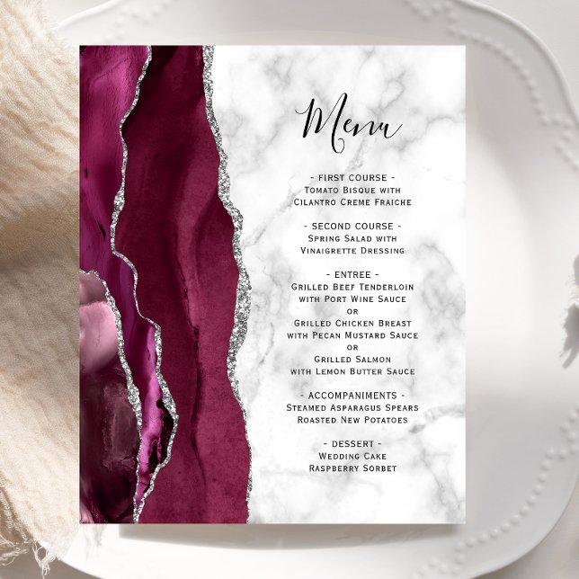 Cardápio de Casamento com Mármore de Ágata Prata B (Criador carregado)