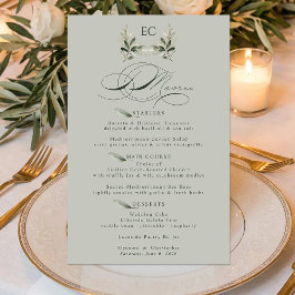Cardápio de Casamento com Monograma de Galho de Ol