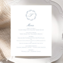 Cardápio de Casamento com Monograma em Azul Poeire
