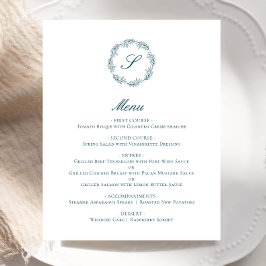 Cardápio de Casamento com Monograma em Azul Teal O