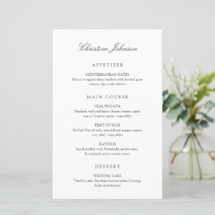 Cardápio de Casamento com Nome do Convidado Preto