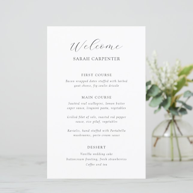 Cardápio de Casamento com Nome dos Convidados em P (Em pé/Frente)