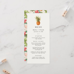Cardápio de casamento com padrão de abacaxi tropic