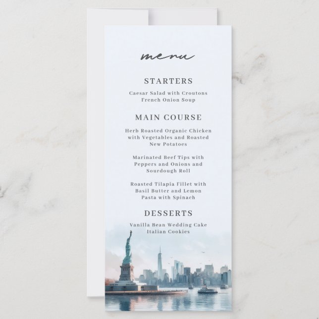 Cardápio de Casamento com Paisagem da Cidade de No (Frente)
