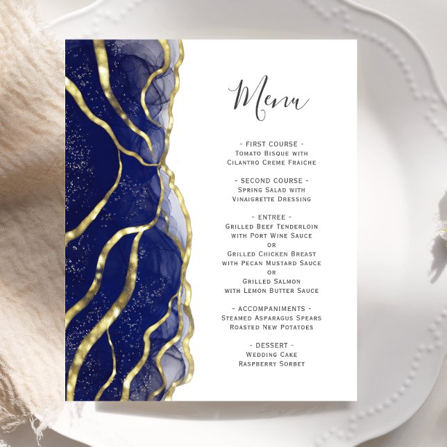 Cardápio de Casamento com Tinta Dourada Azul Marin (Criador carregado)
