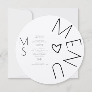 Cardápio de Casamento Coração Preto Monogramado