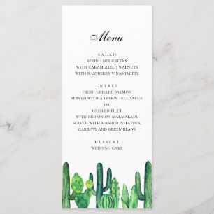 Cardápio de casamento de cacto verde. Menu de jant