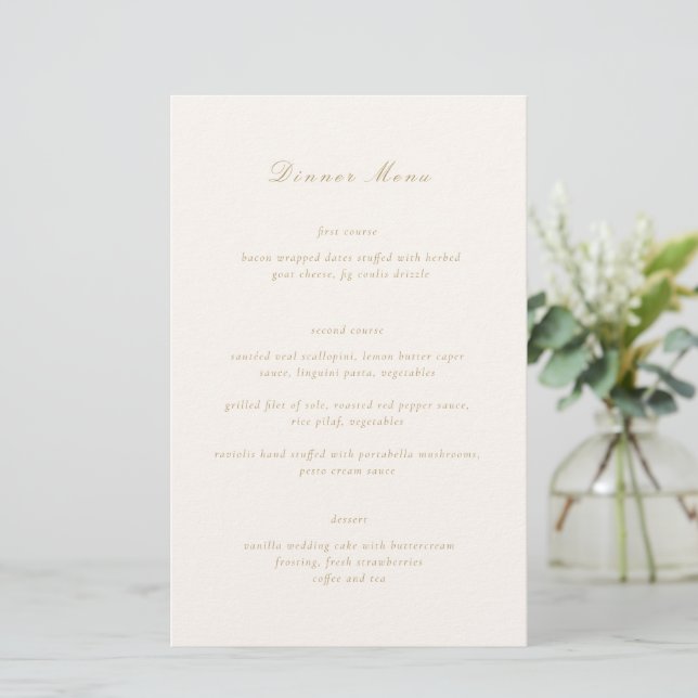 Cardápio de Casamento Elegante Marfim e Dourado (Em pé/Frente)