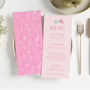 Cardápio de casamento elegante, verde-rosa-pastel