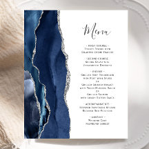 Cardápio de Casamento em Ágata Azul Marinho Prata 