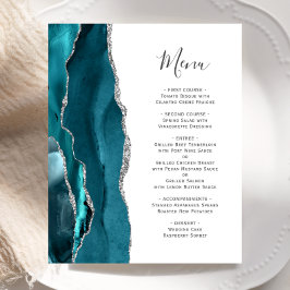 Cardápio de Casamento em Ágata Prateada Teal Econô