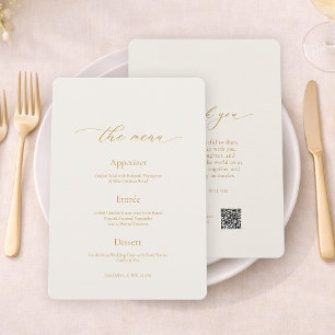Cardápio de Casamento em Marfim Elegante & Cartão
