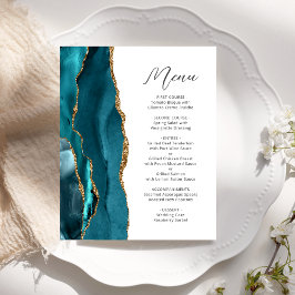 Cardápio de Casamento Escrito em Ágata Teal Dourad