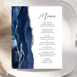 Cardápio de Casamento Escrito em Prata Azul Naval 