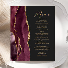 Cardápio de casamento escuro Burgundy Gold Ágata e