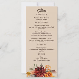 Cardápio de Casamento Floral de Outono em Terracot
