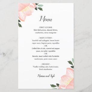 Cardápio de Casamento Floral Elegante em Aquarela