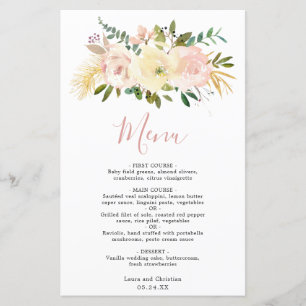 Cardápio de Casamento Floral Rosa Corado Elegante