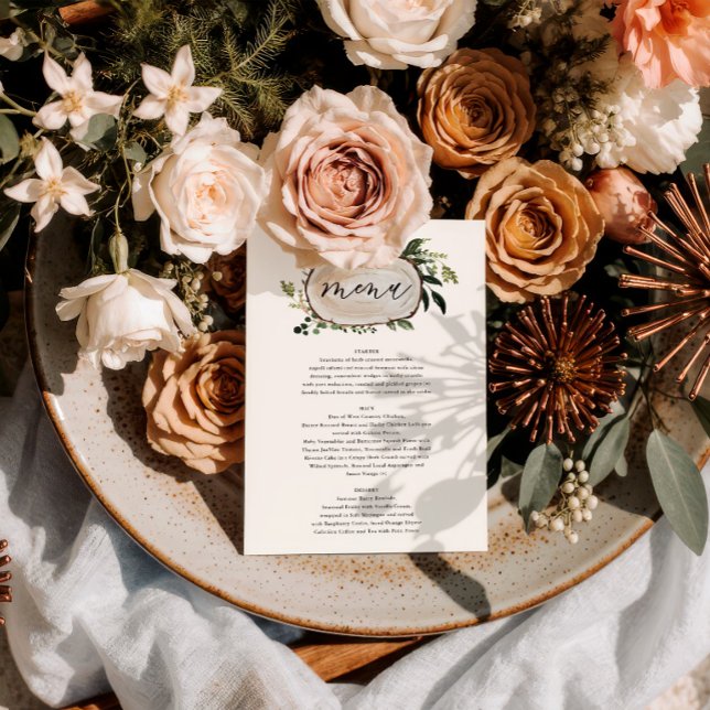 Cardápio de casamento floral rústico e galhadas de (Criador carregado)