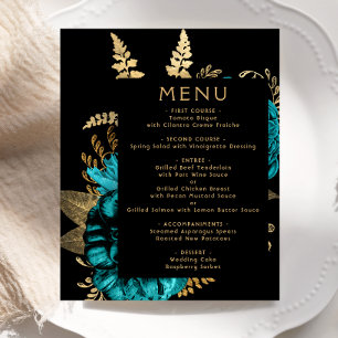 Cardápio de Casamento Floral Turquesa Dourado Orça