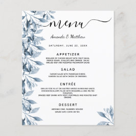 Cardápio de Casamento flores botânicas azuis e bra