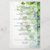 Cardápio de Casamento Folha Verde Elegante