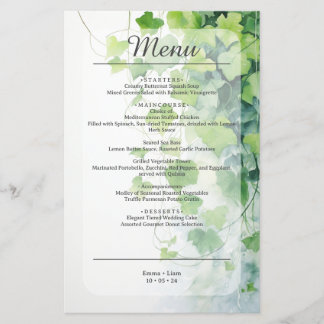 Cardápio de Casamento Folha Verde Elegante