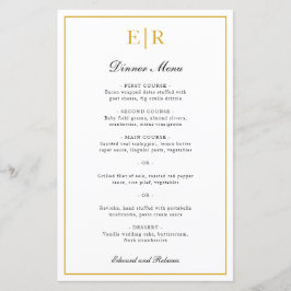 Cardápio de Casamento Formal com Monograma em Ouro