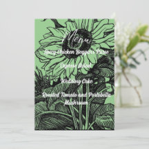 Cardápio de Casamento Girassol Preto e Verde