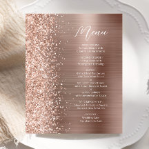 Cardápio de Casamento Glam Glitter Script Rosa Dou
