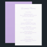 Cardápio de Casamento Lilás Clássico Atemporal<br><div class="desc">Cardápios de casamento estilo clássico com um design simples,  mas elegante,  com fontes serifadas e manuscritas.</div>