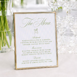 Cardápio de Casamento Listrado em Verde Sage Cláss