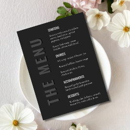 Cardápio de Casamento Minimalista Moderno Preto