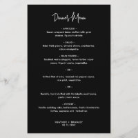Cardápio de Casamento Minimalista Preto Moderno