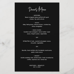 Cardápio de Casamento Minimalista Preto Moderno