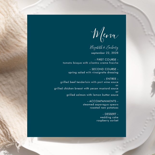 Cardápio de Casamento Moderno Azul Teal Orçamento (Criador carregado)