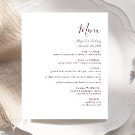 Cardápio de Casamento Moderno em Script Bordeaux