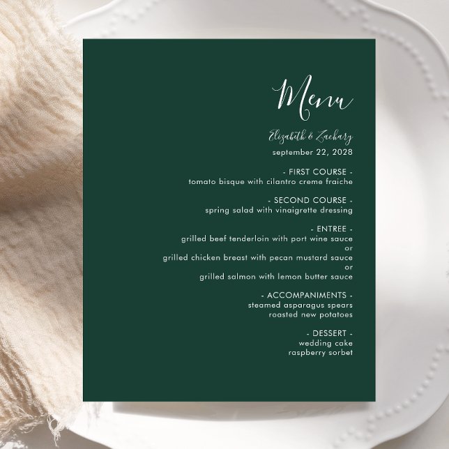 Cardápio de Casamento Moderno Esmeralda Verde Orça (Criador carregado)