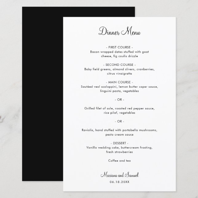 Cardápio de Casamento Moderno Minimalista Simples (Frente/Verso)