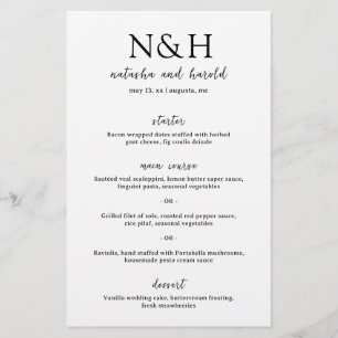 Cardápio de Casamento Moderno Preto e Branco com M