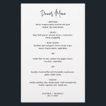 Cardápio de Casamento Moderno Preto e Branco Minim<br><div class="desc">Cardápio de casamento moderno com design simples,  cabeçalho em tipografia cursiva elegante e cardápio em fonte sans serif minimalista. Todos os elementos de design são em preto e branco. Este cardápio de casamento chic combina bem com qualquer estilo de casamento.</div>