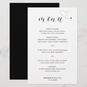 Cardápio de Casamento Moderno Simples Coração Fofo